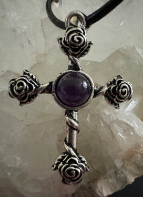 Black Rose and Amethyst Celtic Cross Pendant - Main Street Crystals & Minerals