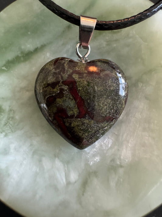 Dragons Blood Jasper Heart Pendant w/waxed leather cord - Main Street Crystals & Minerals
