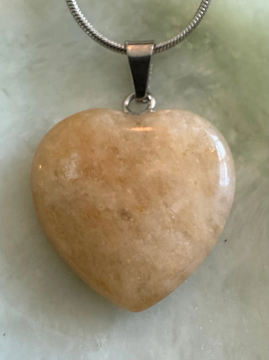 Natural Citrine heart pendant with stainless steel chain
