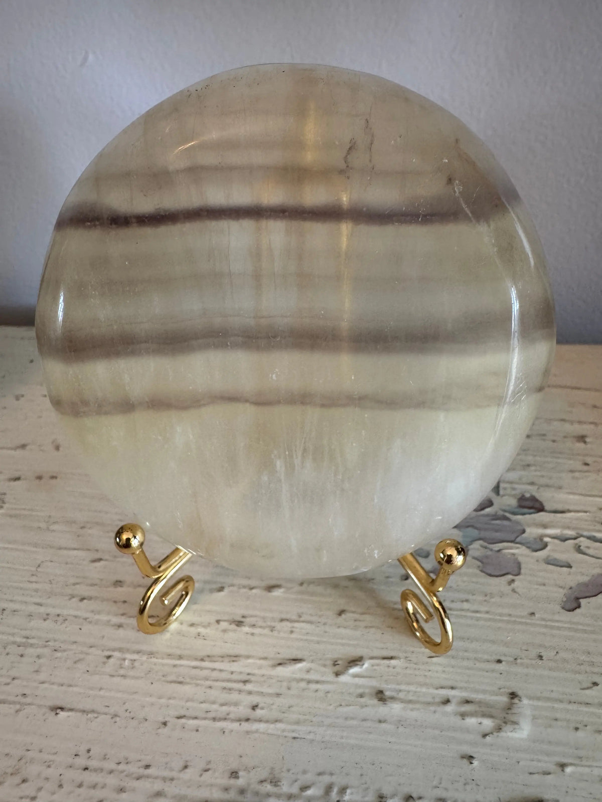 Banded Calcite apothecary bowl side view