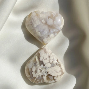 set of two flower agate carved hearts 