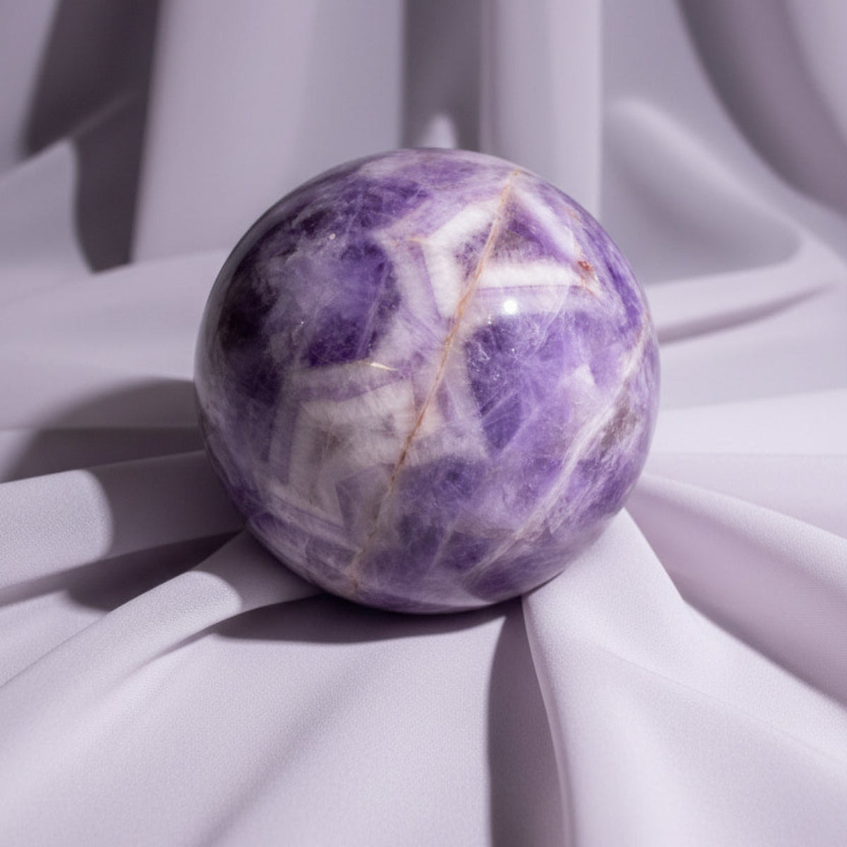 Chevron Amethyst Sphere with Hematite/Goethite Iron Inclusions, Stress Relief 7.0 oz