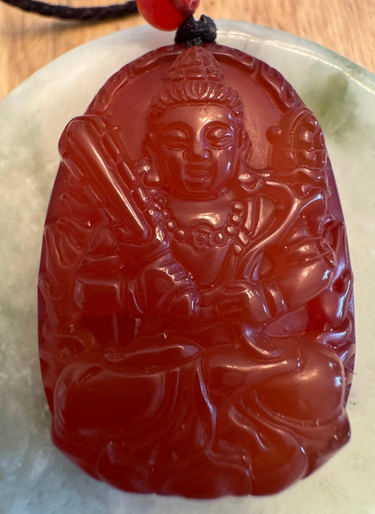 Red Agate Buddhist Divine Protector pendant
