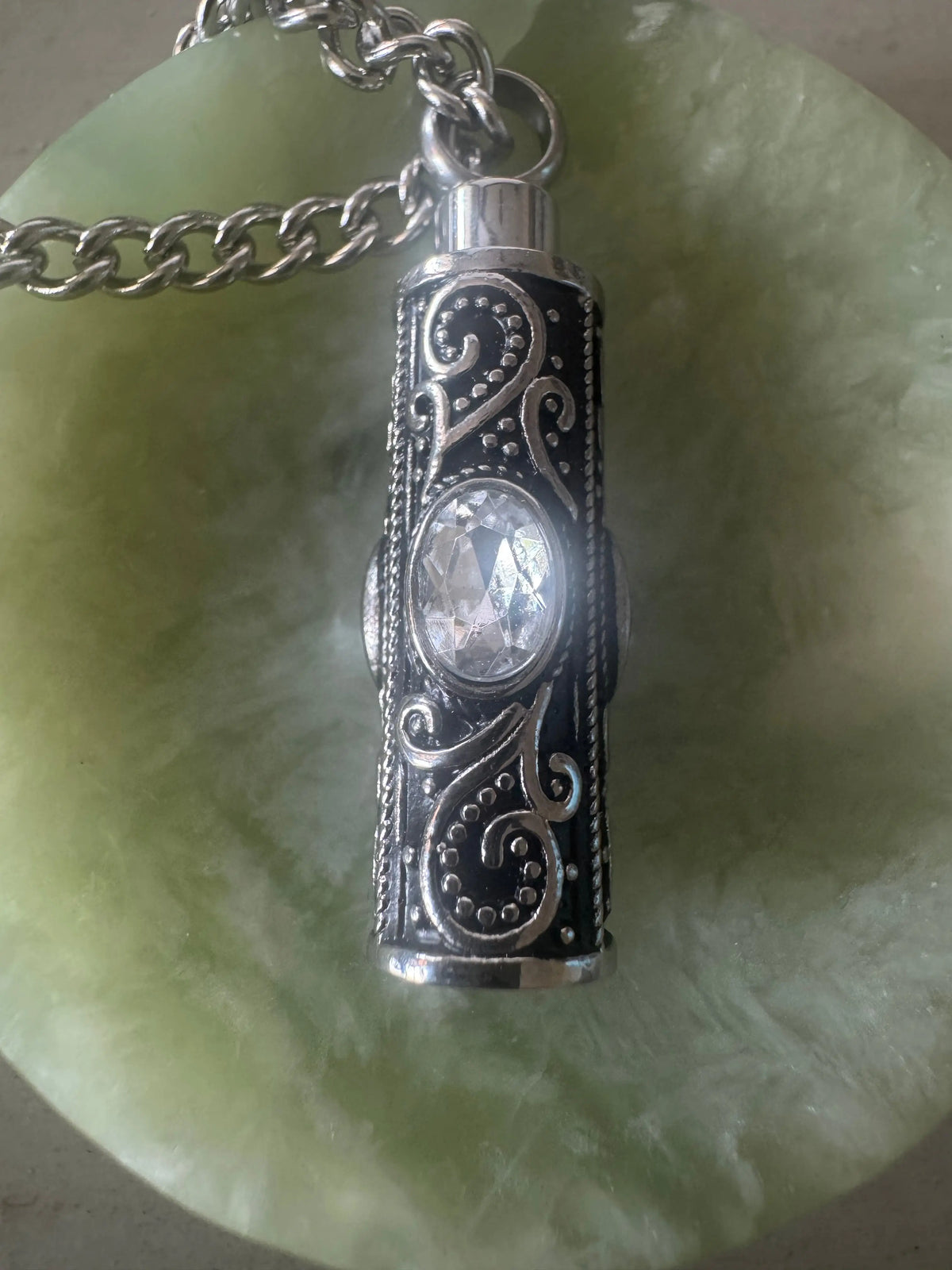 Crystal Keeper pendant with Clear Quartz and Pyrite on silver chain