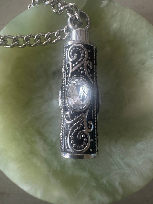 Crystal Keeper pendant with Clear Quartz and Pyrite on silver chain
