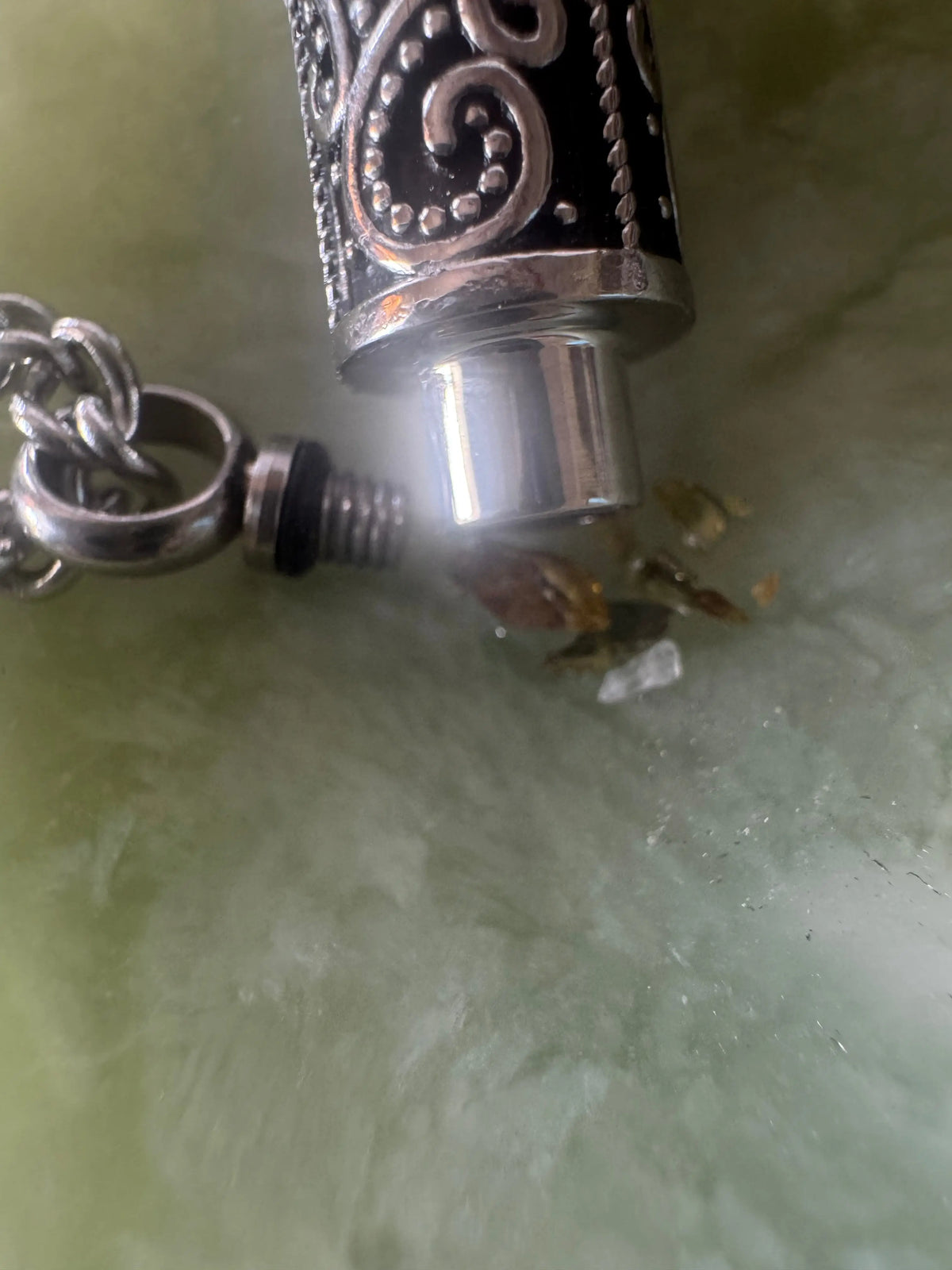 Clear Quartz and Pyrite Crystal Keeper pendant close-up