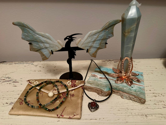 Dragon Wings Caribbean Calcite Crystal Set - Throat Chakra Healing Collection - Main Street Crystals & Minerals