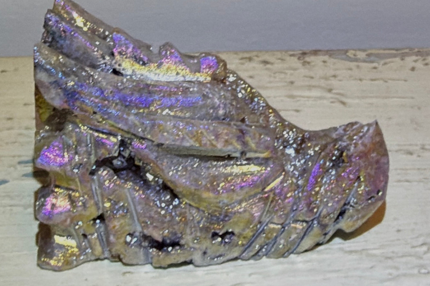 Rainbow Aura Druzy Sphalerite Dragon Head Skull Carving B Wt 12.5 oz
