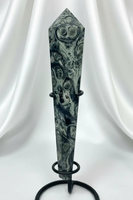 Kambaba Jasper Wand with Stand | Stone of Peace and Grounding Energy | Wt 6.48 oz