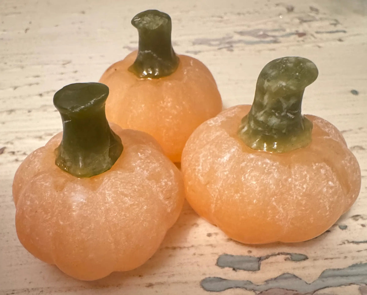 Orange Calcite pumpkin carving crystal front view