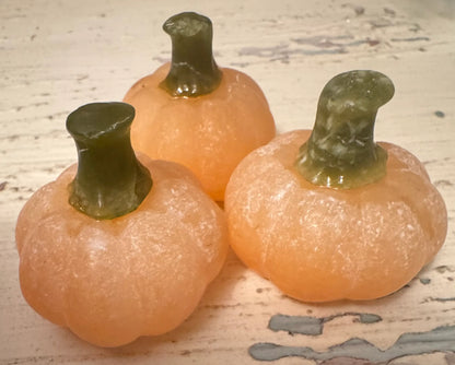 Orange Calcite pumpkin carving crystal front view