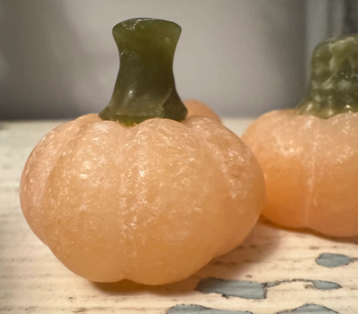 Orange Calcite pumpkin carving crystal close-up