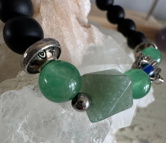 Black Obsidian and Green Aventurine bracelet detail view