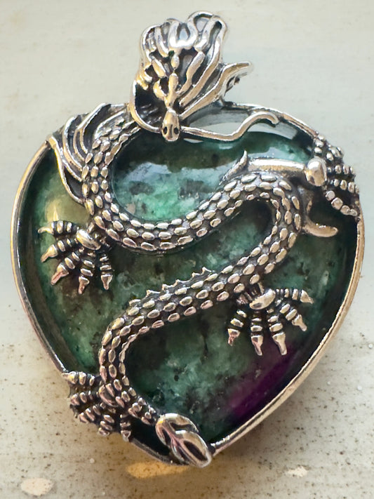 Dragon Heart pendant in Black Agate Ruby in Zoisite or Green Jasper
