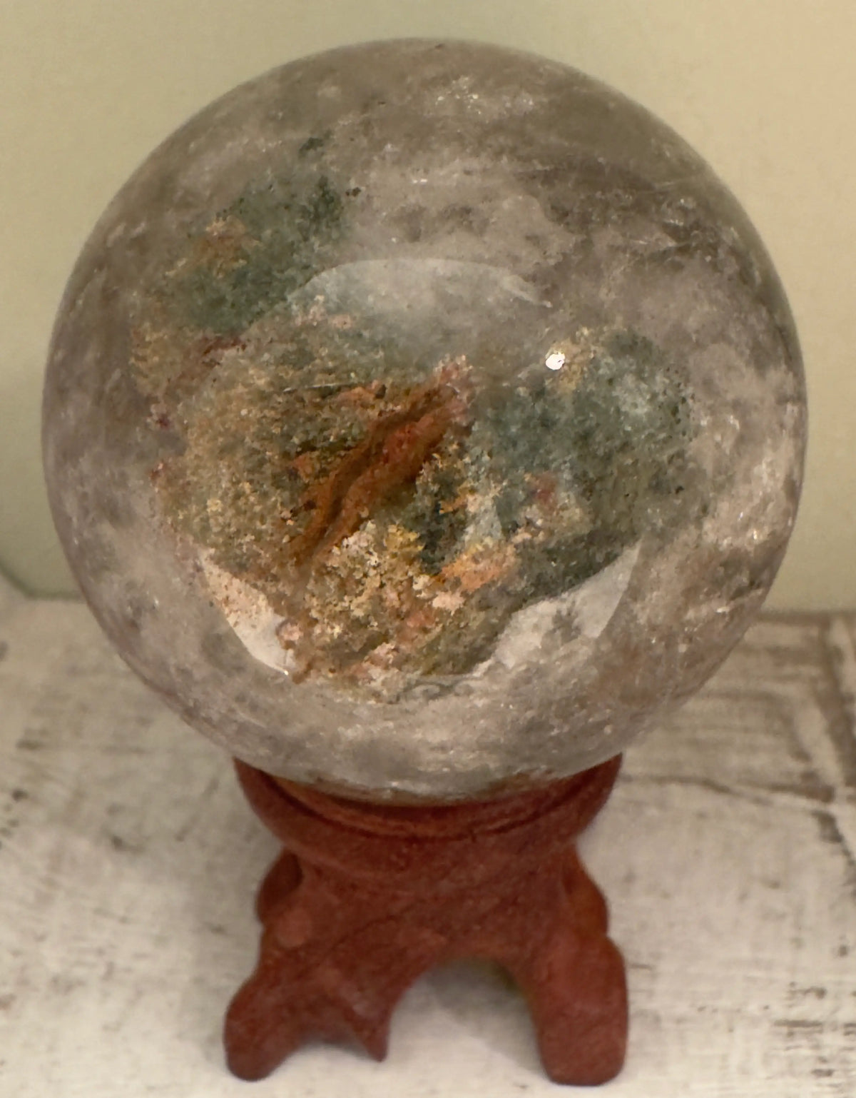 Ghost Quartz Phantom Quartz sphere with inclusions front view