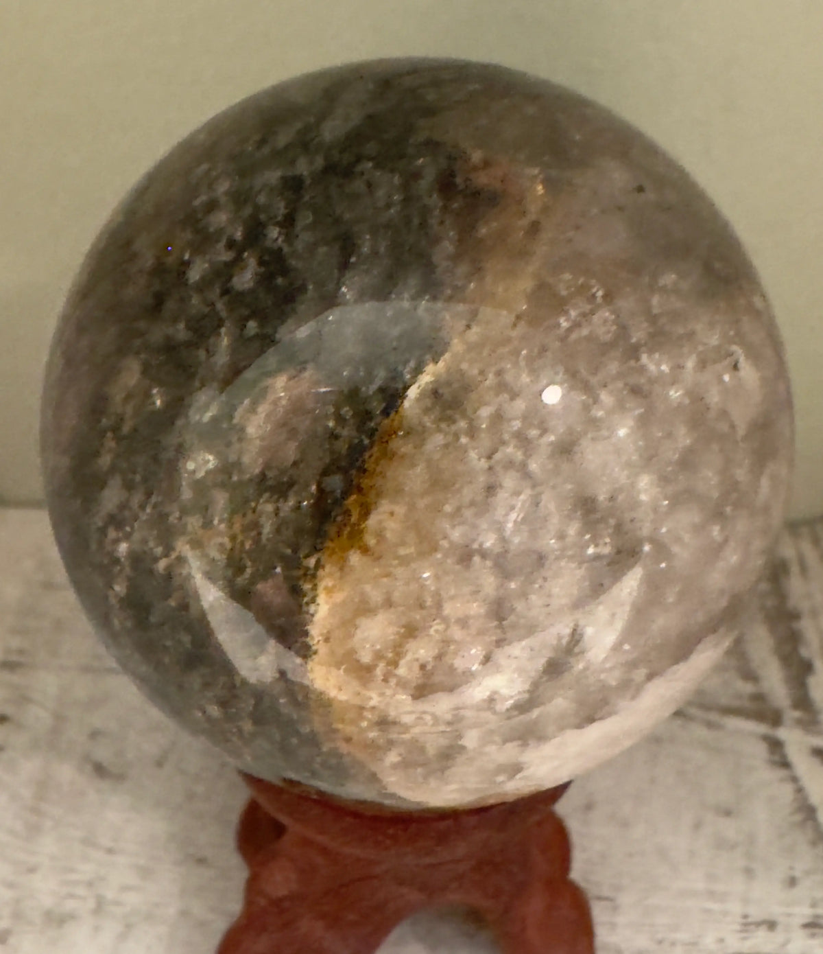 Ghost Quartz sphere with phantom inclusions side view