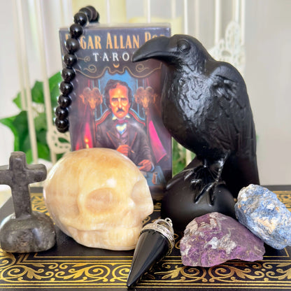 Raven gothic divination crystal bundle with Obsidian and pendulum