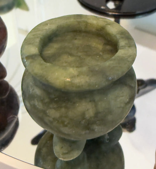 Green crystal sphere holder, perfect for grounding altar decor, 1.3 x 1.25 in