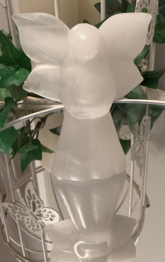 White Calcite angel carving A front view