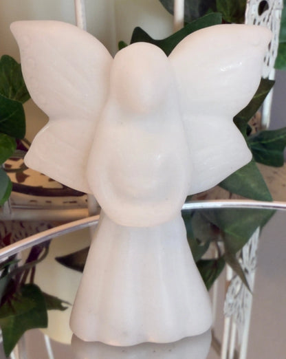 White Calcite angel carving B front view