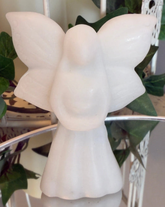 White Calcite angel carving B front view