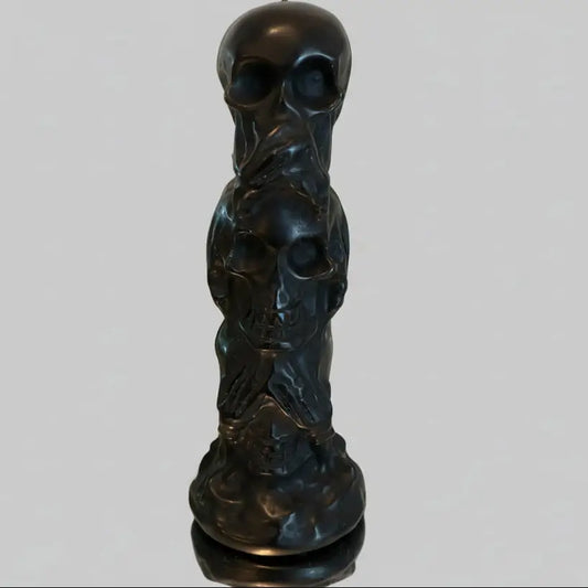 Black Obsidian Three Wise Skulls totem carving side view