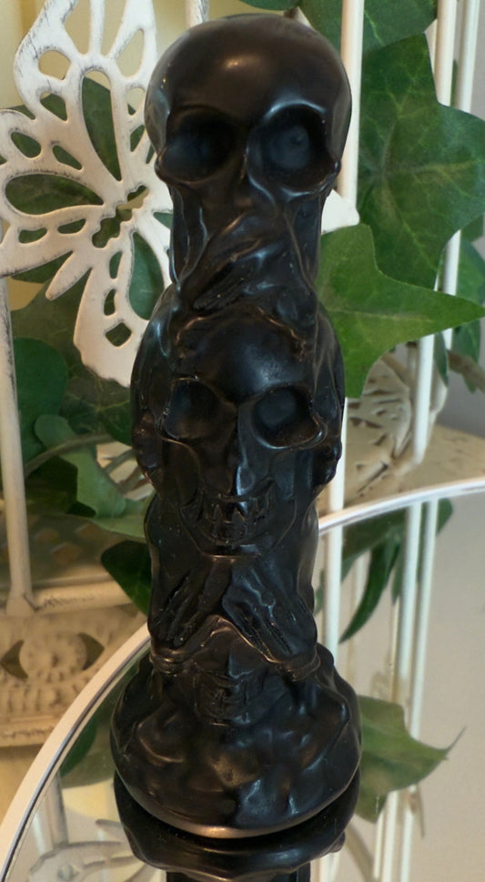 Black Obsidian Skull Totem Carving Speak No Evil, Hear No Evil, See No Evil - Main Street Crystals & Minerals