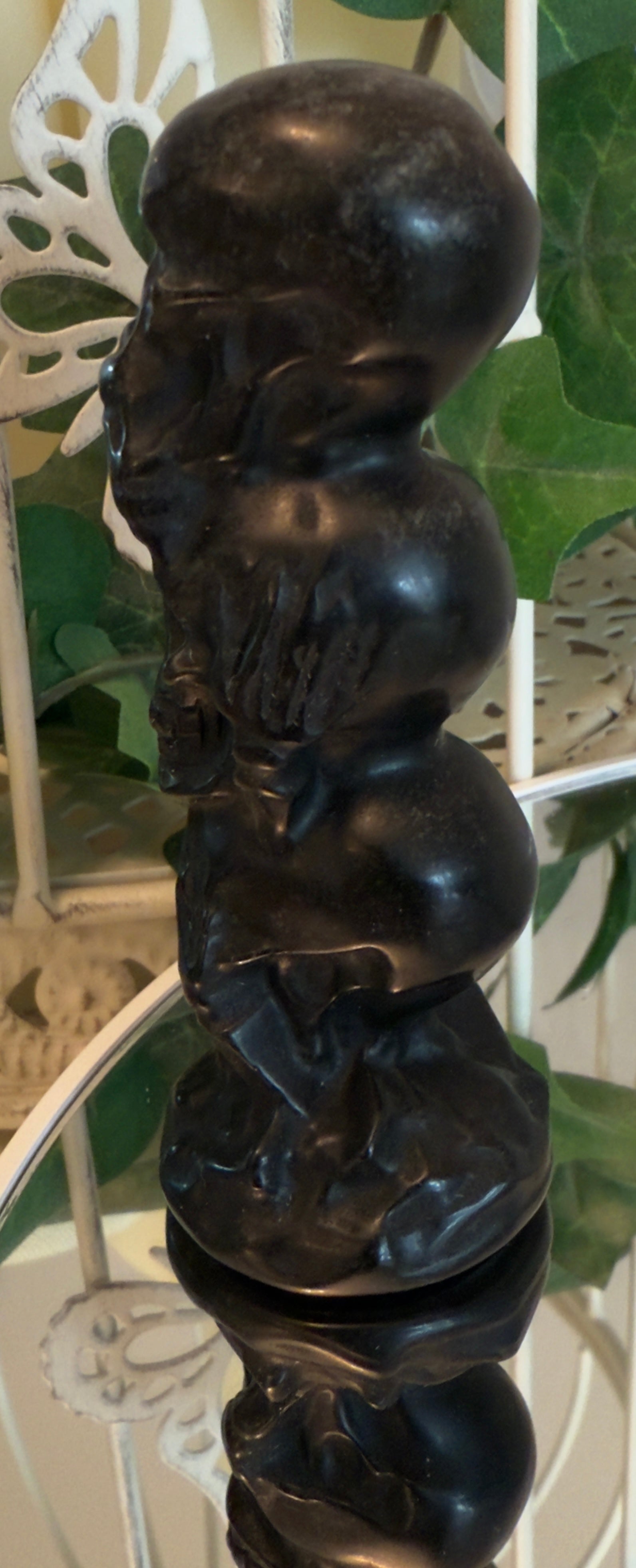 Black Obsidian Skull Totem Carving Speak No Evil, Hear No Evil, See No Evil - Main Street Crystals & Minerals