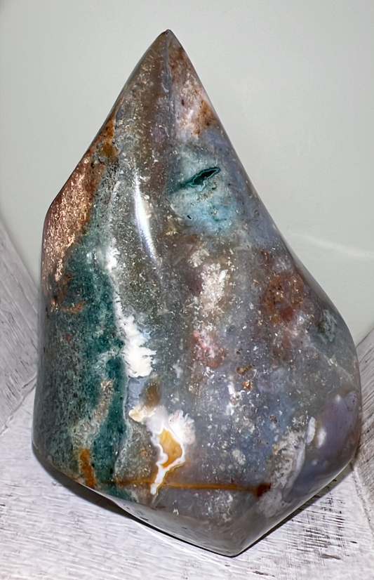 Polished ocean jasper crystal.