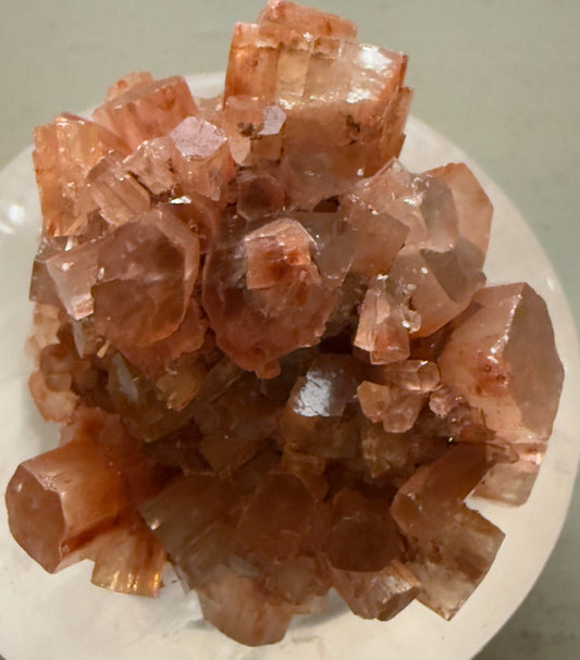 Aragonite Cluster with reddish brown iron-toned crystal details