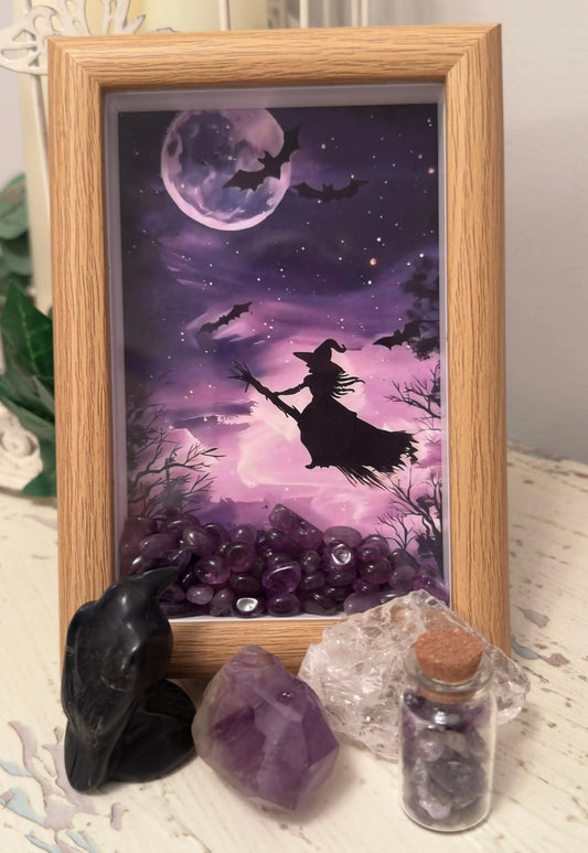 Astria The Witch Amethyst framed art shadow box front view