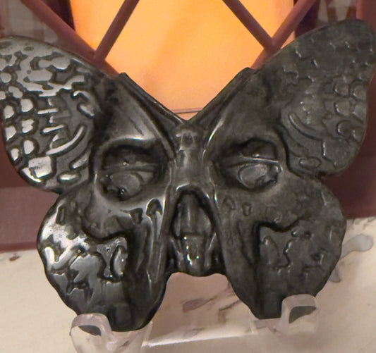 Golden Sheen Obsidian butterfly skull carving