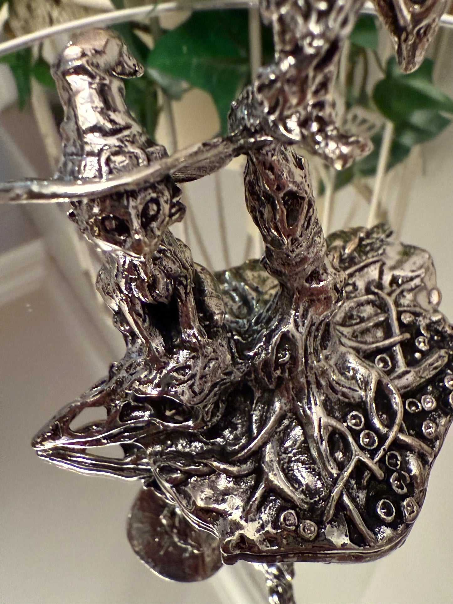 Witchy Kitty crystal sphere stand with cat hat detail