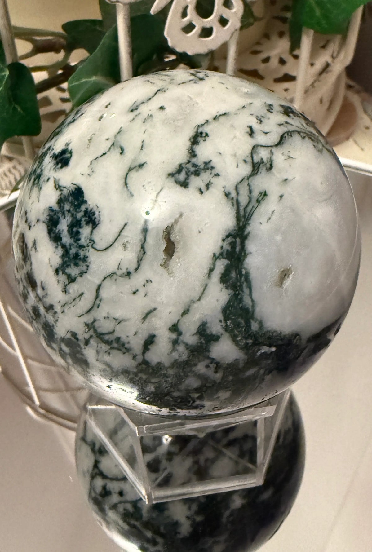 Tree Agate sphere B large natural dendritic Chalcedony