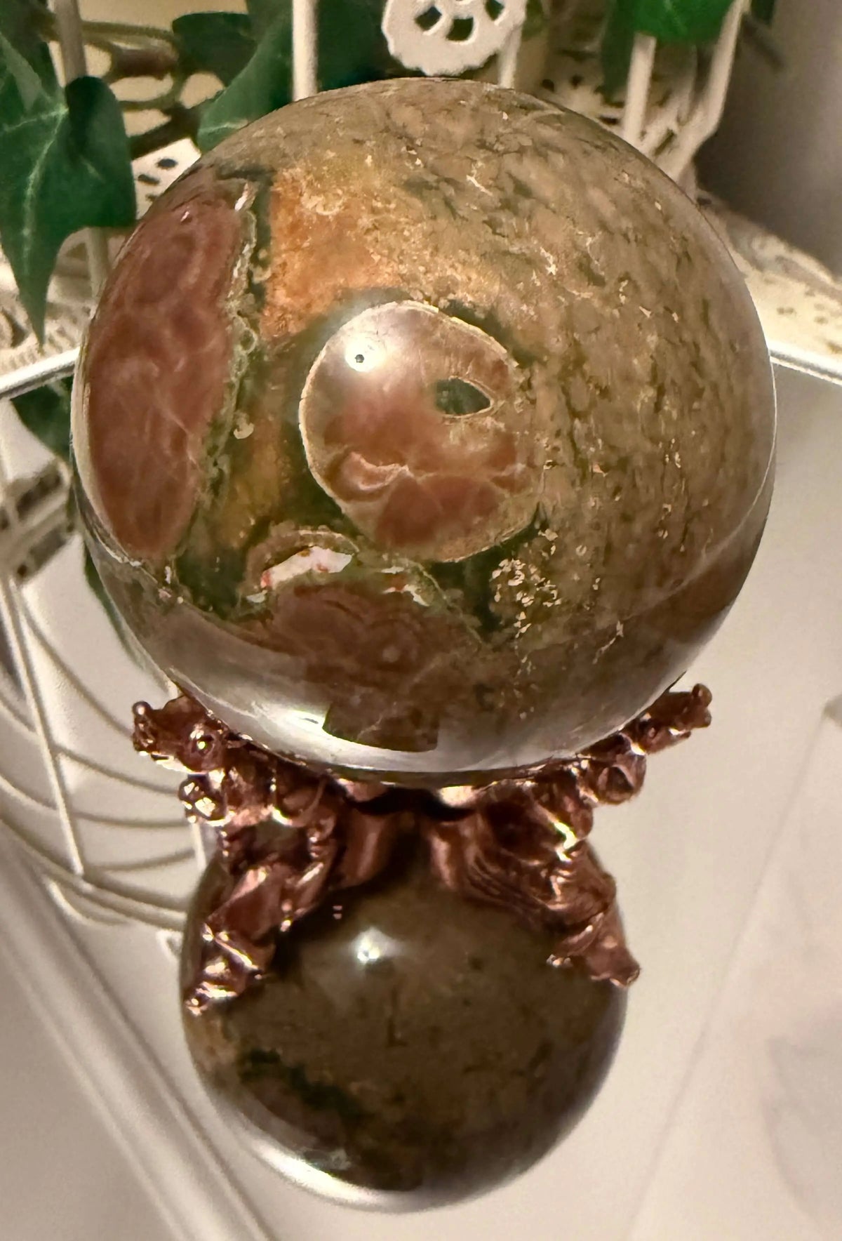 Ocean Jasper sphere with brown and deep green patterns