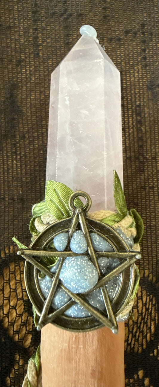 Altar Bell with clear quartz finial and silver tone pentagram 5 pointed star