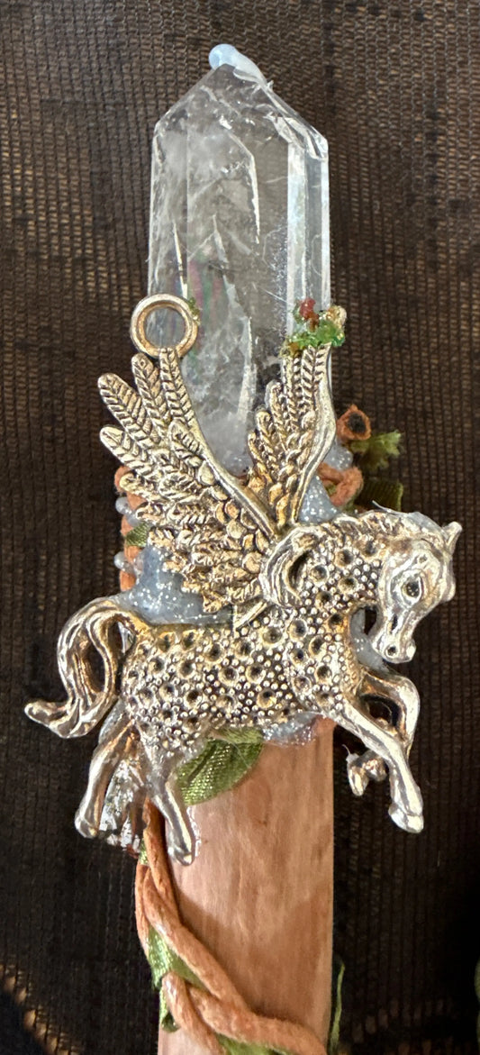 Altar bell with Clear Quartz finial and silver Pegasus adornment