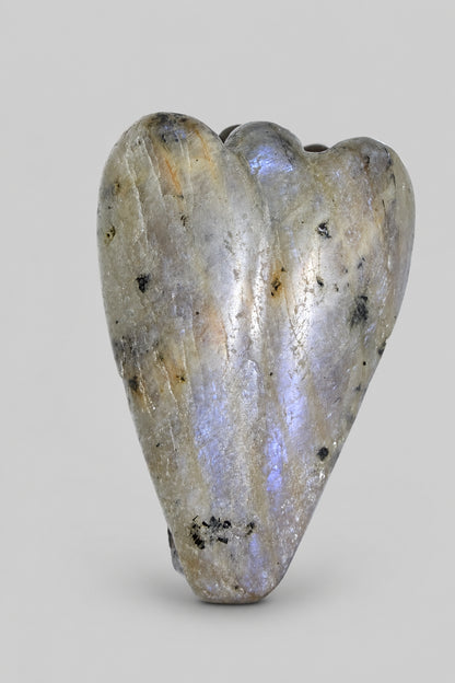 natural hand carved moonstone angel with soft blue adularescence - back side