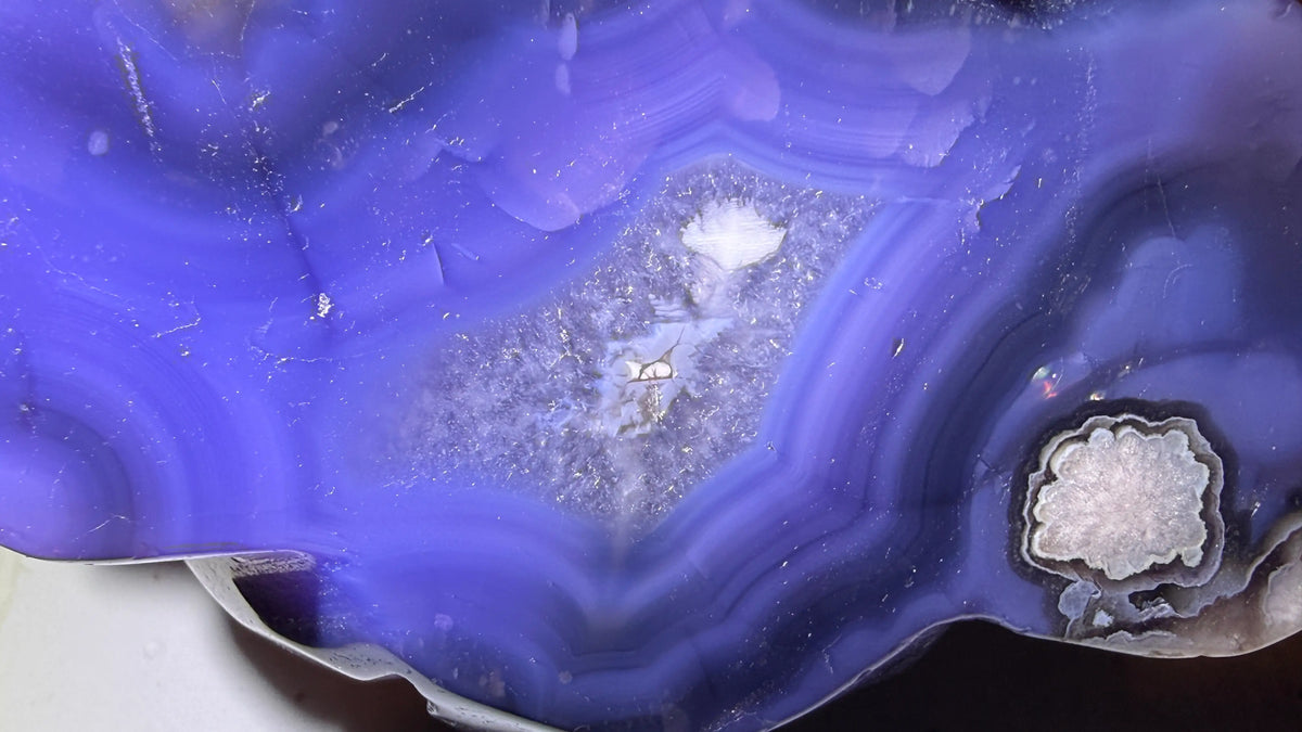 Blue Flower Agate Carved Rose | Calm, Enhances Meditation | Wt 9.52 oz