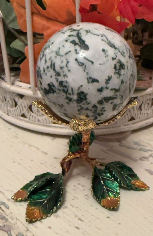 Green Tree Agate crystal sphere small front view