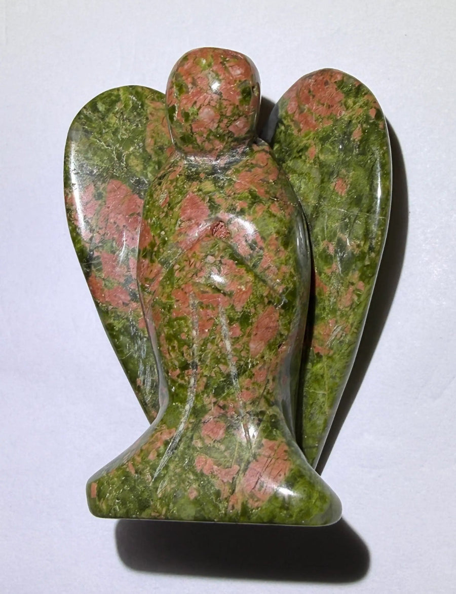 photo of unakite mineral hand carved angel with wings