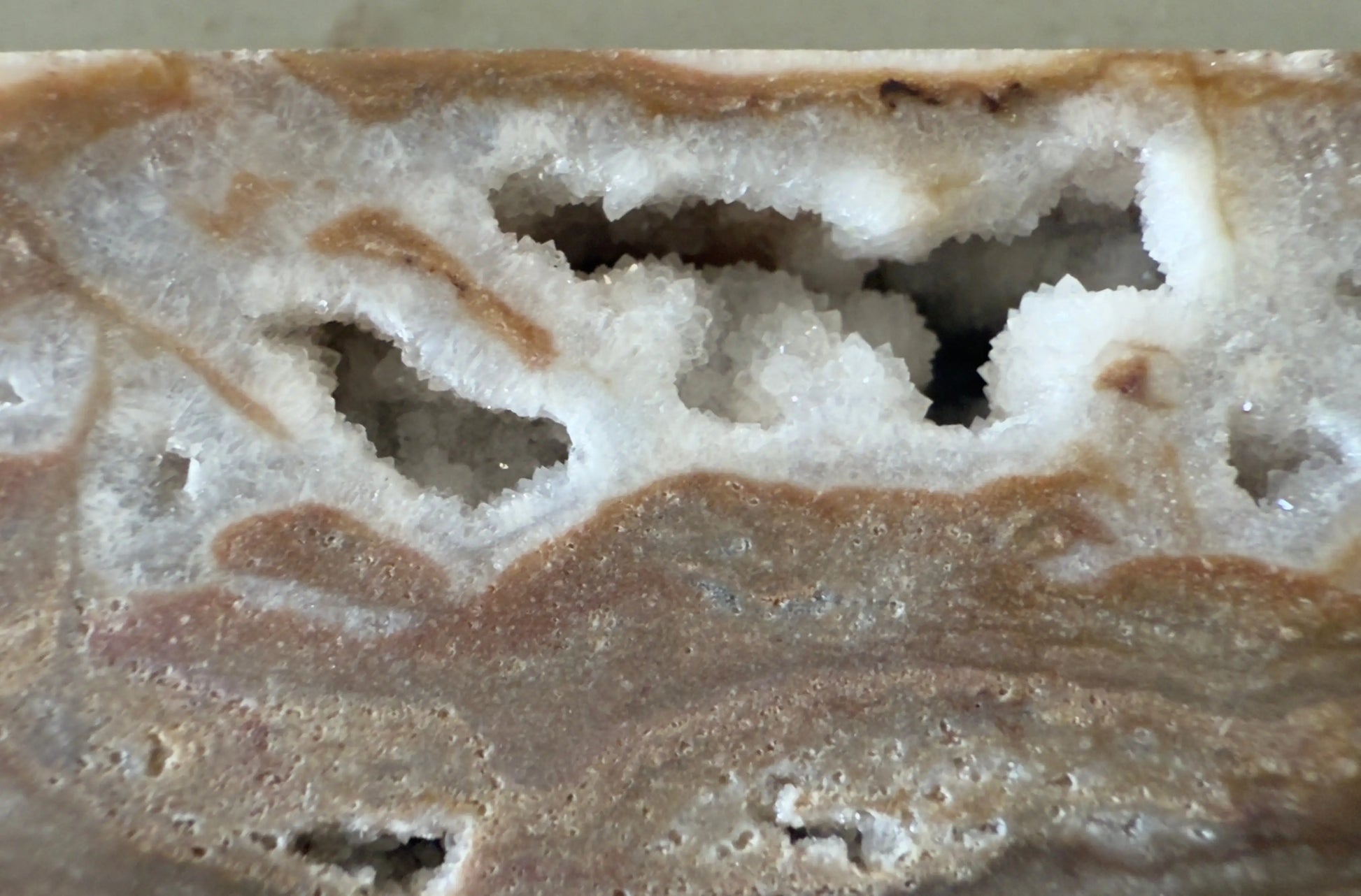 Banded Agate tower with Druzy Quartz angled view