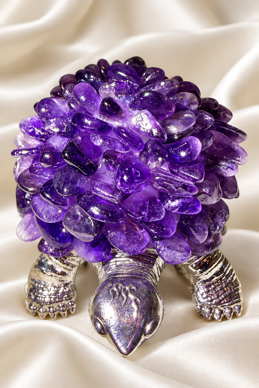 top view turtle with genuine natural amethyst covering his shell.  night light