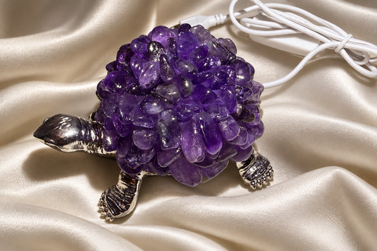 turtle night light covered with genuine amethyst crystals
