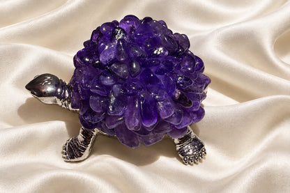 side view of night light turtle with amethyst crystals