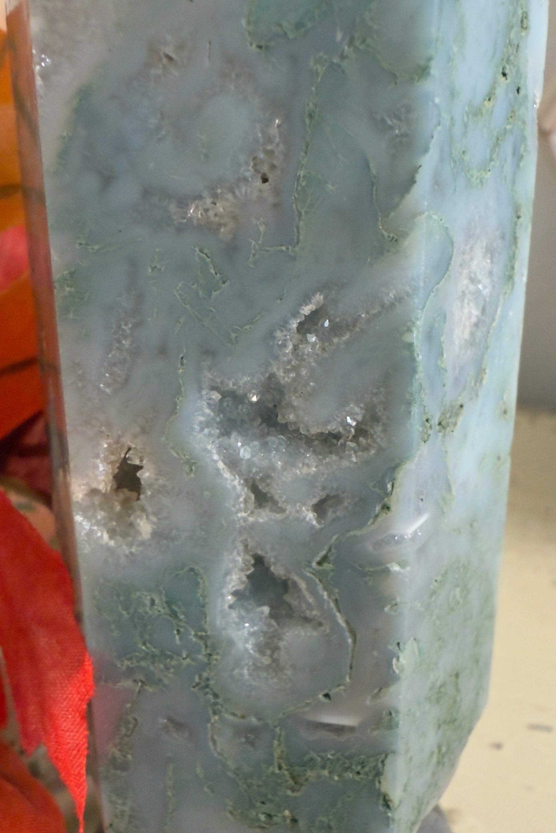 Moss Agate Druzy Tower - Heart Chakra Healing Crystal for Emotional Balance
