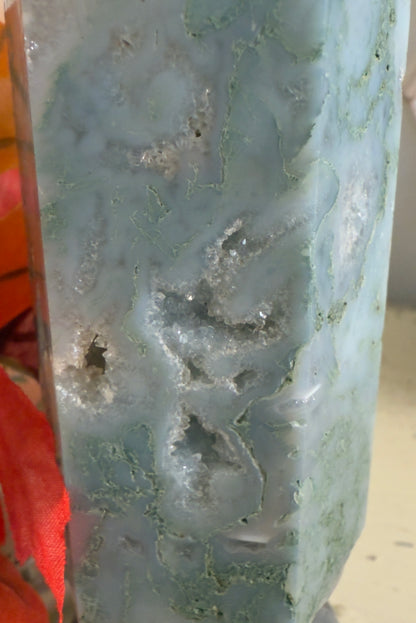 Moss Agate Druzy Tower - Heart Chakra Healing Crystal for Emotional Balance
