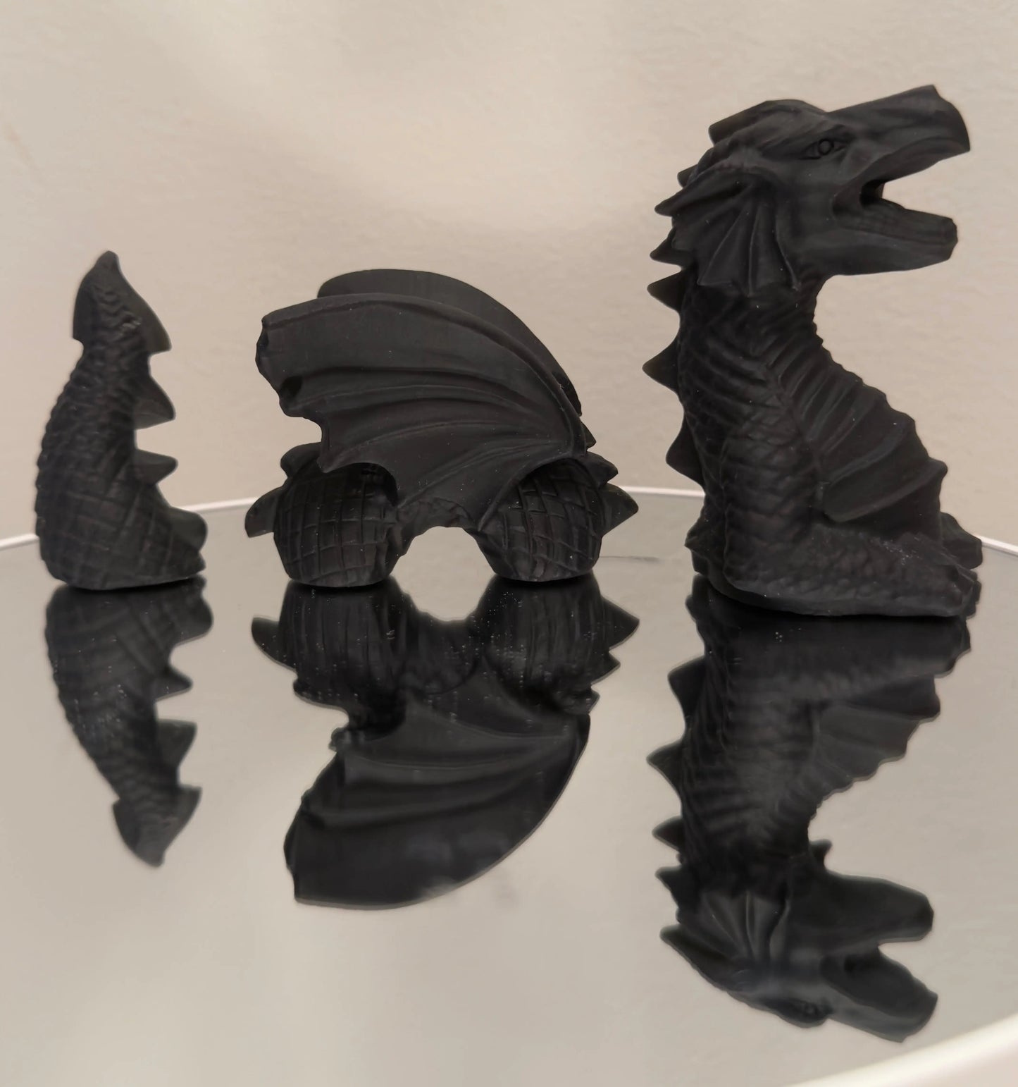 Black Obsidian dragon carving side view