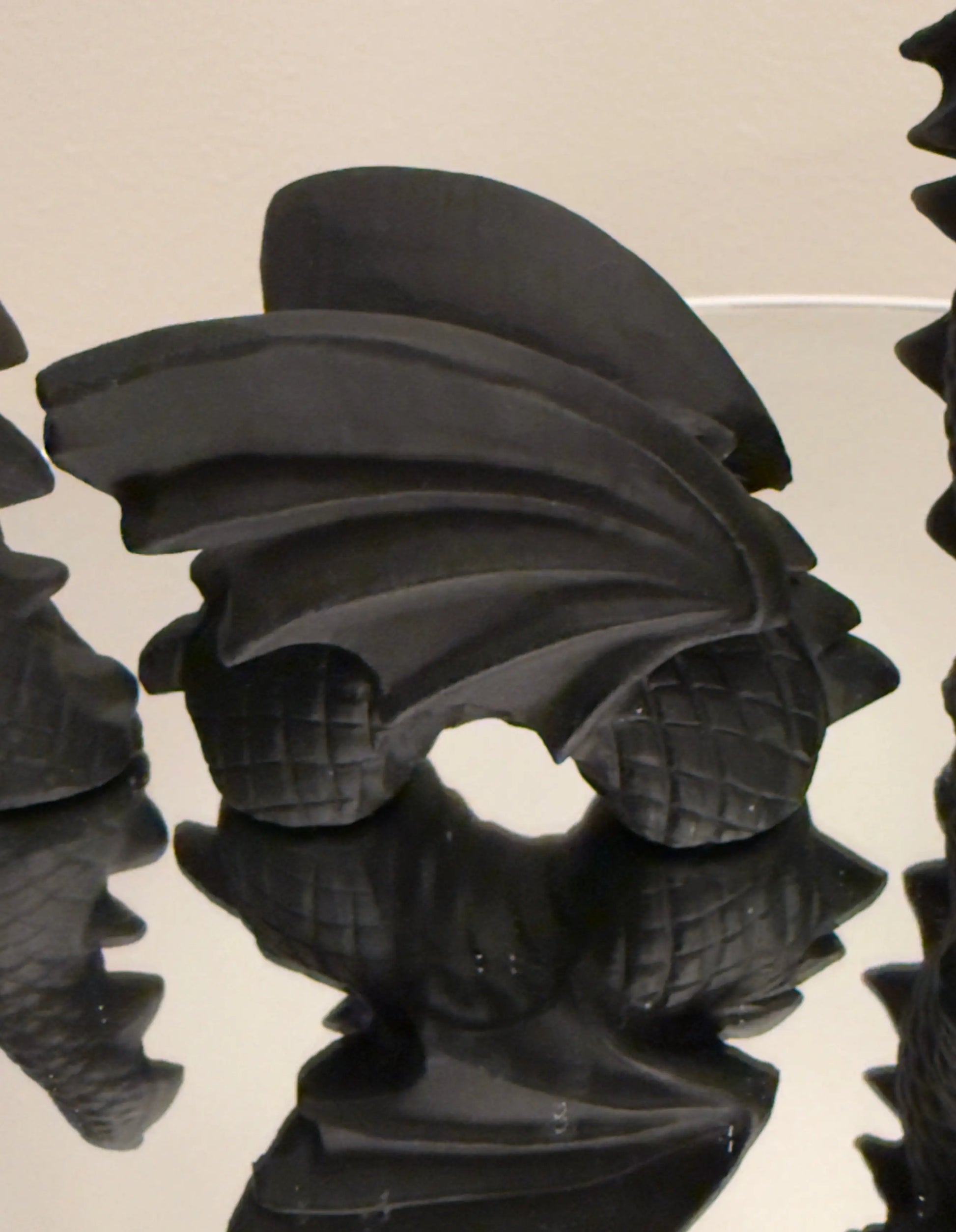Black Obsidian dragon carving with detailed wings