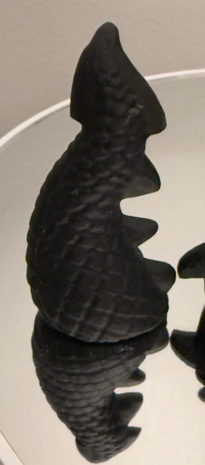 Black Obsidian Dragon carving 3 piece set full display